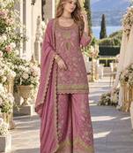 Purple dolla silk readymade plazzo suit with embroidery  work
