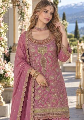 Purple dolla silk readymade plazzo suit with embroidery  work 2