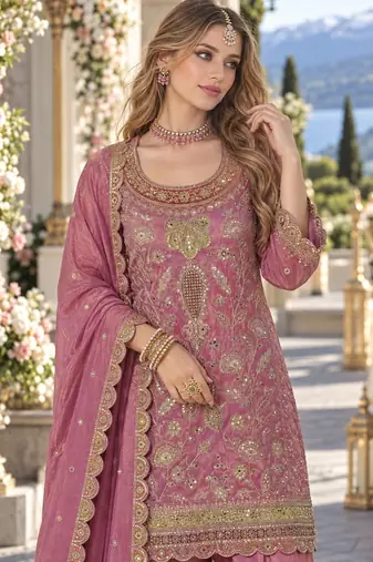 Purple dolla silk readymade plazzo suit with embroidery  work