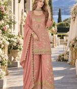 Orange dolla silk readymade plazzo suit with embroidery  work