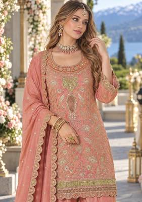Orange dolla silk readymade plazzo suit with embroidery  work 2