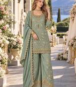 Blue dolla silk readymade plazzo suit with embroidery  work