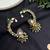 Kundan EarCuffs Earrings with Gold Jhumka, Indian Bridal Ear Climber, Pearl Green Stone Earrings