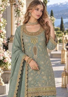 Blue dolla silk readymade plazzo suit with embroidery  work 2