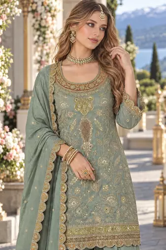 Blue dolla silk readymade plazzo suit with embroidery  work