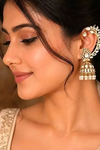 Kundan Ear Cuff Earrings, Polki Ear Wrap with jhumka base, Tribal Ear Climber