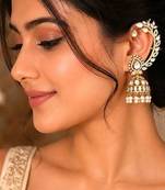 Kundan Ear Cuff Earrings, Polki Ear Wrap with jhumka base, Tribal Ear Climber
