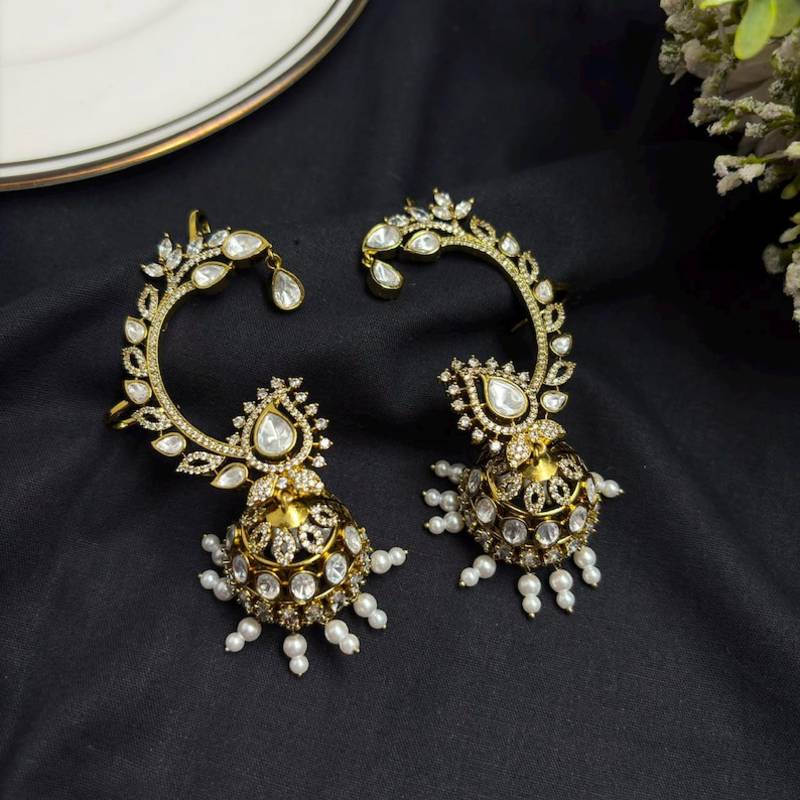 Kundan Ear Cuff Earrings, Polki Ear Wrap with jhumka base, Tribal Ear Climber