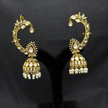 Kundan Ear Cuff Earrings, Polki Ear Wrap with jhumka base, Tribal Ear Climber 4