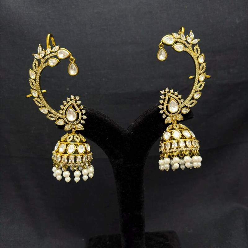 Kundan Ear Cuff Earrings, Polki Ear Wrap with jhumka base, Tribal Ear Climber