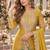 Yellow chinon readymade plazzo suit with embroidery work