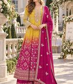 Yellow georgette readymade suit with jacquard print work