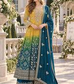 Yellow georgette readymade suit with jacquard print work