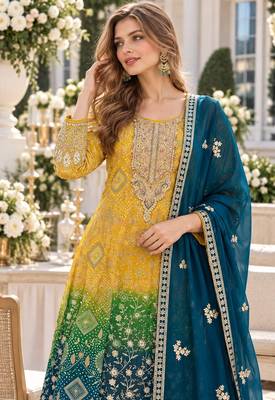 Yellow georgette readymade suit with jacquard print work 2