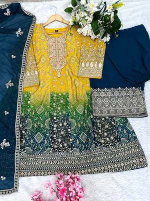 Yellow georgette readymade suit with jacquard print work 3