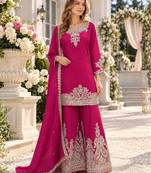 Rani pink chinon readymade suit with embroidery work