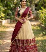 Beautiful South Indian Style Semi-Stitched Half Saree with Blouse and Dupatta for Women