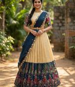 South Indian Style Half Saree with Blouse and Dupatta