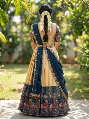 South Indian Style Half Saree with Blouse and Dupatta 2
