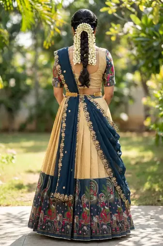 South Indian Style Half Saree with Blouse and Dupatta