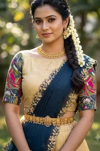 South Indian Style Half Saree with Blouse and Dupatta