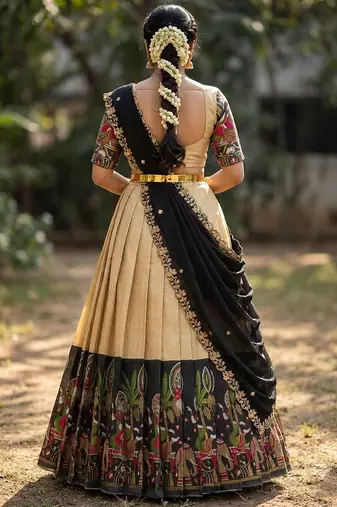 South Indian Style Half Saree with Blouse and Dupatta