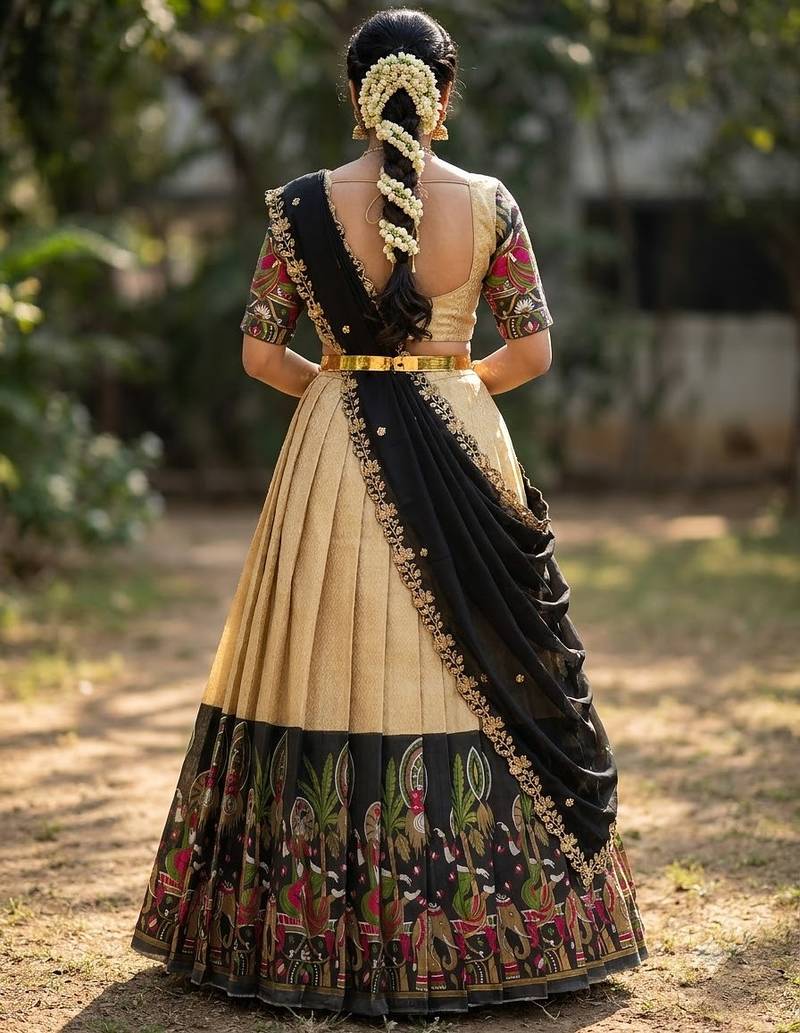 South Indian Style Half Saree with Blouse and Dupatta