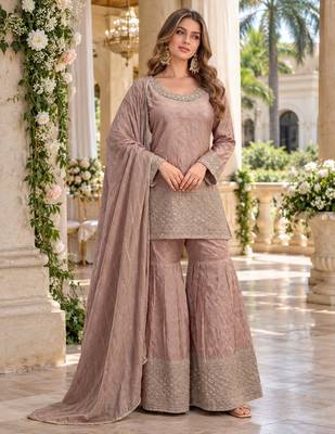 Lavender viscose readymade suit with embroidery work 1