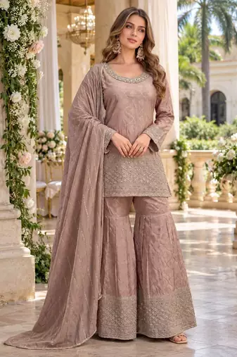 Lavender viscose readymade suit with embroidery work