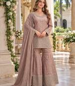 Lavender viscose readymade suit with embroidery work