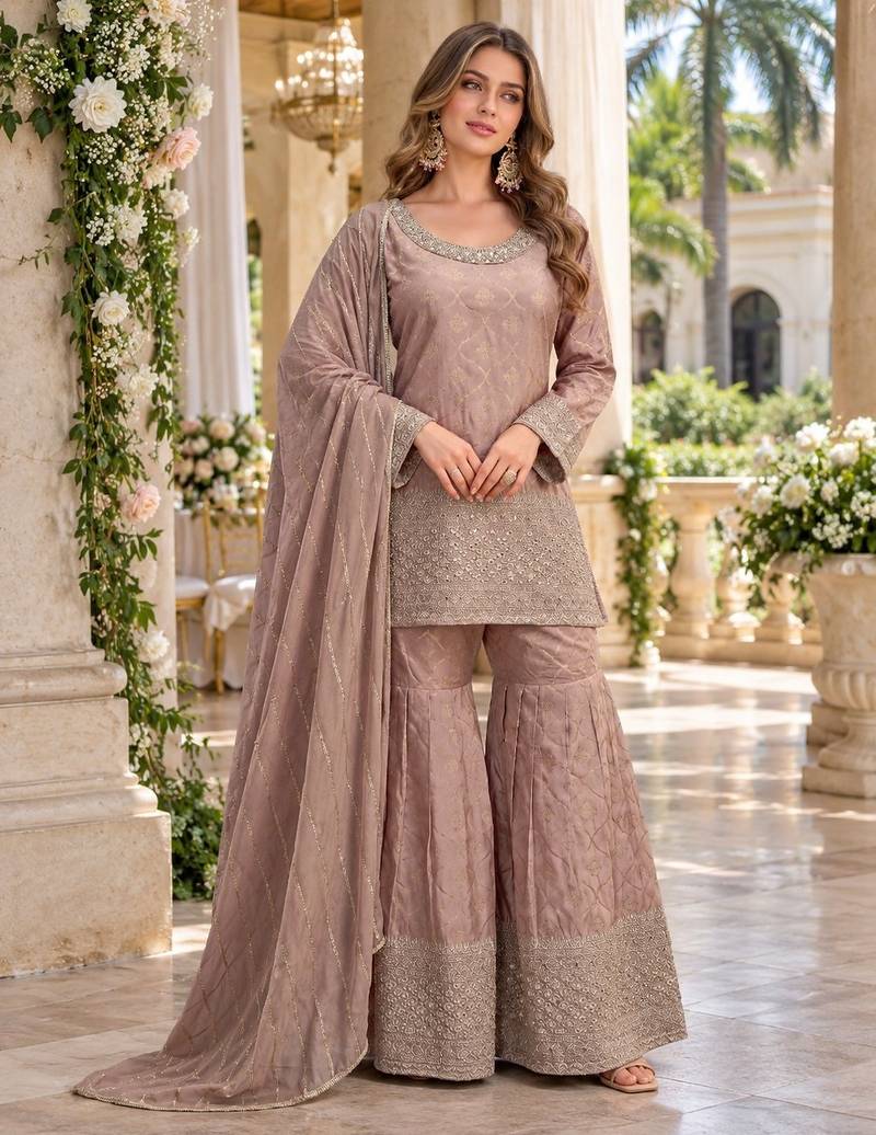 Lavender viscose readymade suit with embroidery work