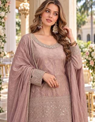 Lavender viscose readymade suit with embroidery work 2