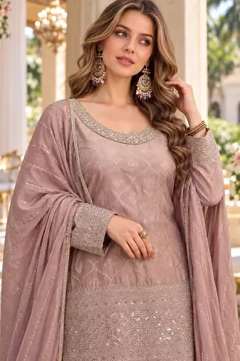 Lavender viscose readymade suit with embroidery work