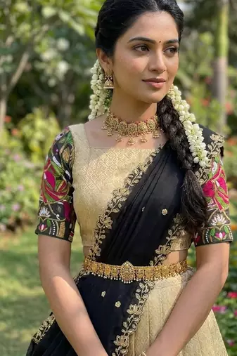 South Indian Style Half Saree with Blouse and Dupatta