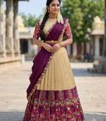 Beautiful South Indian Style Semi-Stitched Half Saree with Blouse and Dupatta for Women