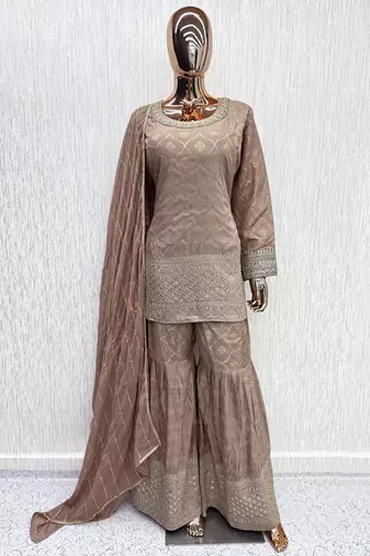 Lavender viscose readymade suit with embroidery work