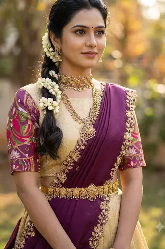 Beautiful South Indian Style Semi-Stitched Half Saree with Blouse and Dupatta for Women