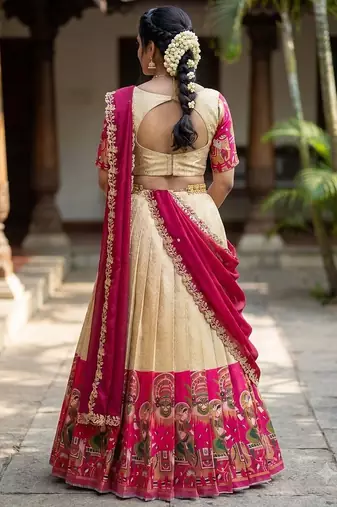 South Indian Style Half Saree with Blouse and Dupatta