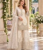 White viscose readymade suit with embroidery work