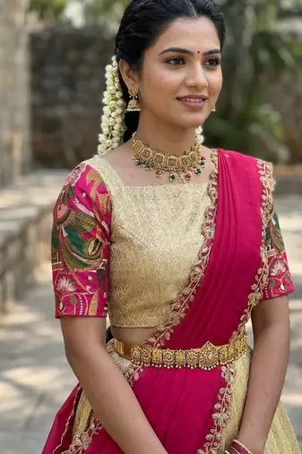 South Indian Style Half Saree with Blouse and Dupatta