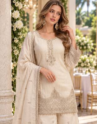 White viscose readymade suit with embroidery work 2