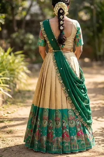 South Indian Style Half Saree with Blouse and Dupatta