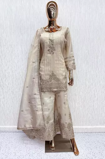 White viscose readymade suit with embroidery work