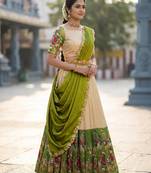 South Indian Style Half Saree with Blouse and Dupatta