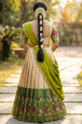 South Indian Style Half Saree with Blouse and Dupatta