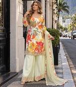 White chinon readymade suit with embroidery work