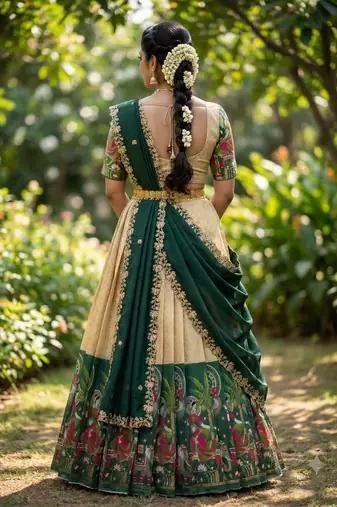 South Indian Style Half Saree with Blouse and Dupatta