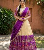South Indian Style Half Saree with Blouse and Dupatta