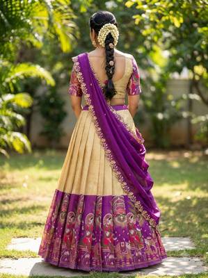 South Indian Style Half Saree with Blouse and Dupatta 2