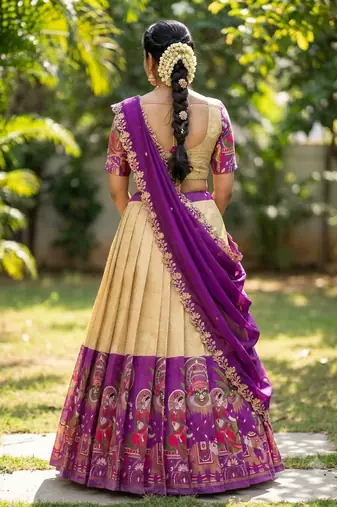 South Indian Style Half Saree with Blouse and Dupatta